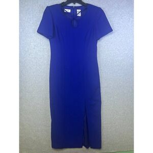 Liz Claiborne Women's 8 Royal Blue Maxi Dress Sheath Slit Keyhole Back‎ Formal